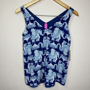 Lilly Pulitzer Florin Reversible Tank in Deep Indigo Joy Ride Print Size XXSmall